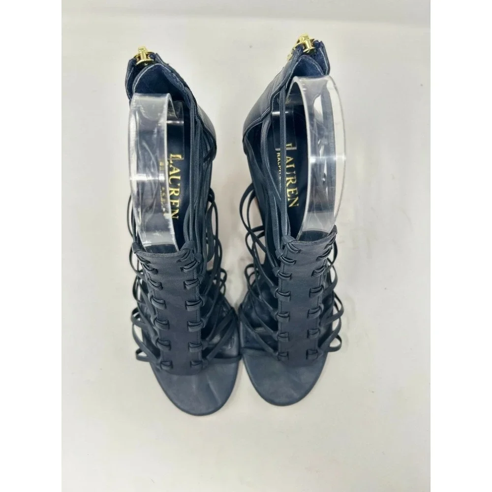 Lauren Ralph Lauren Wedge Alexandrea Gladiator Sandals Shoes 7B Navy‎ Zip Back